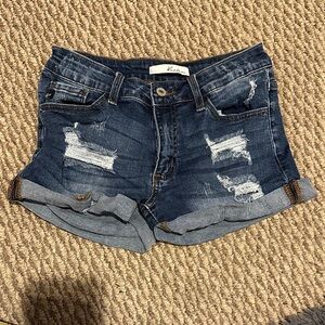 KanCan Dark Blue Distressed Shorts